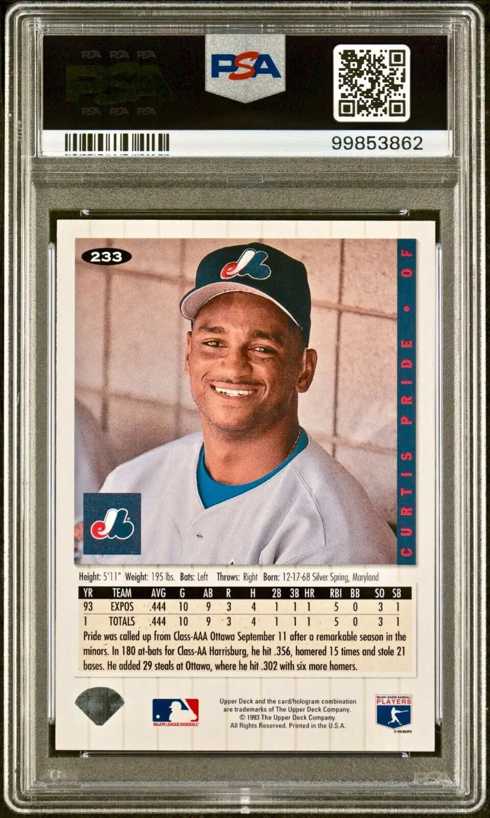 Curtis Pride 1994 Upper Deck Collector’s Choice MLB #233 Card PSA 8 Auto 10