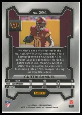Curtis Samuel 2023 Panini Prizm #294 Washington Commanders