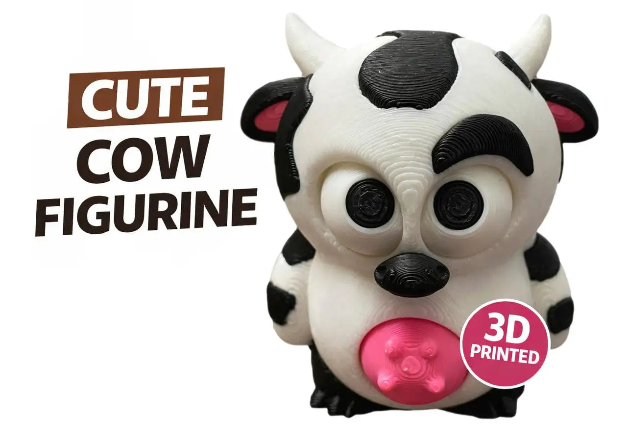 Cute Cow Figurine 3D Printed Kawaii Farm Animal Desk Decor Handmade