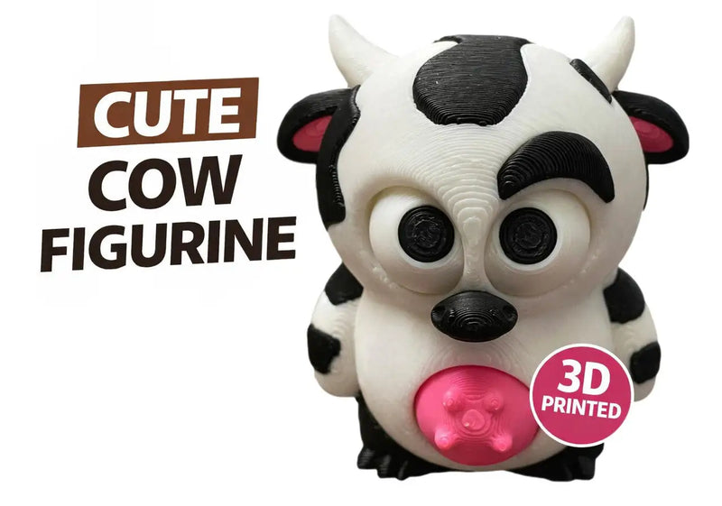 Cute Cow Figurine 3D Printed Kawaii Farm Animal Desk Decor Handmade