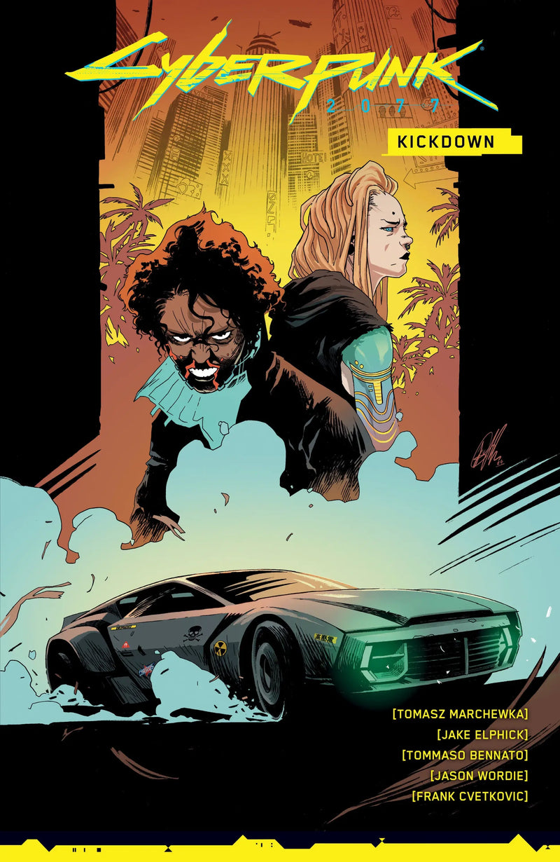 Cyberpunk 2077 Kickdown comic book cover featuring Night City neon lights