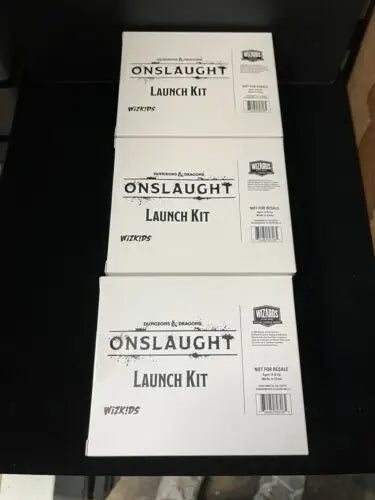 Three White Onslaught Launch Kit Boxes from D&D Dragons Onslaught Launch
