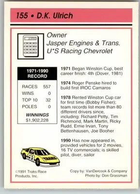 D.K. Ulrich - 1991 Traks - #155 - RC Racing - Racing Card Single