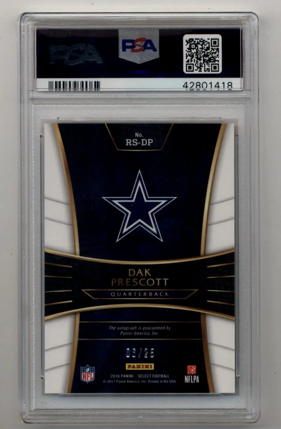 Dak Prescott 2016 Select Rookie Auto Tie Dye Prizm 06/25 PSA 10 Gem Mint - Football Card Single