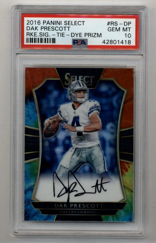 Dak Prescott 2016 Select Rookie Auto Tie Dye Prizm 06/25 PSA 10 Gem Mint - Football Card Single