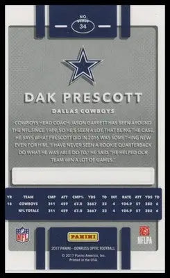 Dak Prescott 2017 Donruss Optic #34 Dallas Cowboys