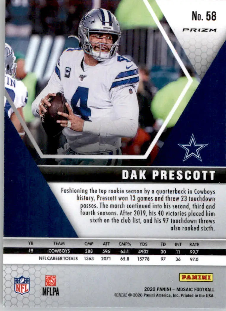 Dak Prescott - 2020 Panini Mosaic - #58 - Prizm Reactive Green Football - Football Card Single