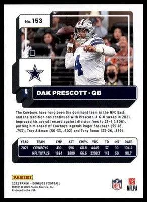 Dak Prescott 2022 Donruss #153 Dallas Cowboys - Football Card Single