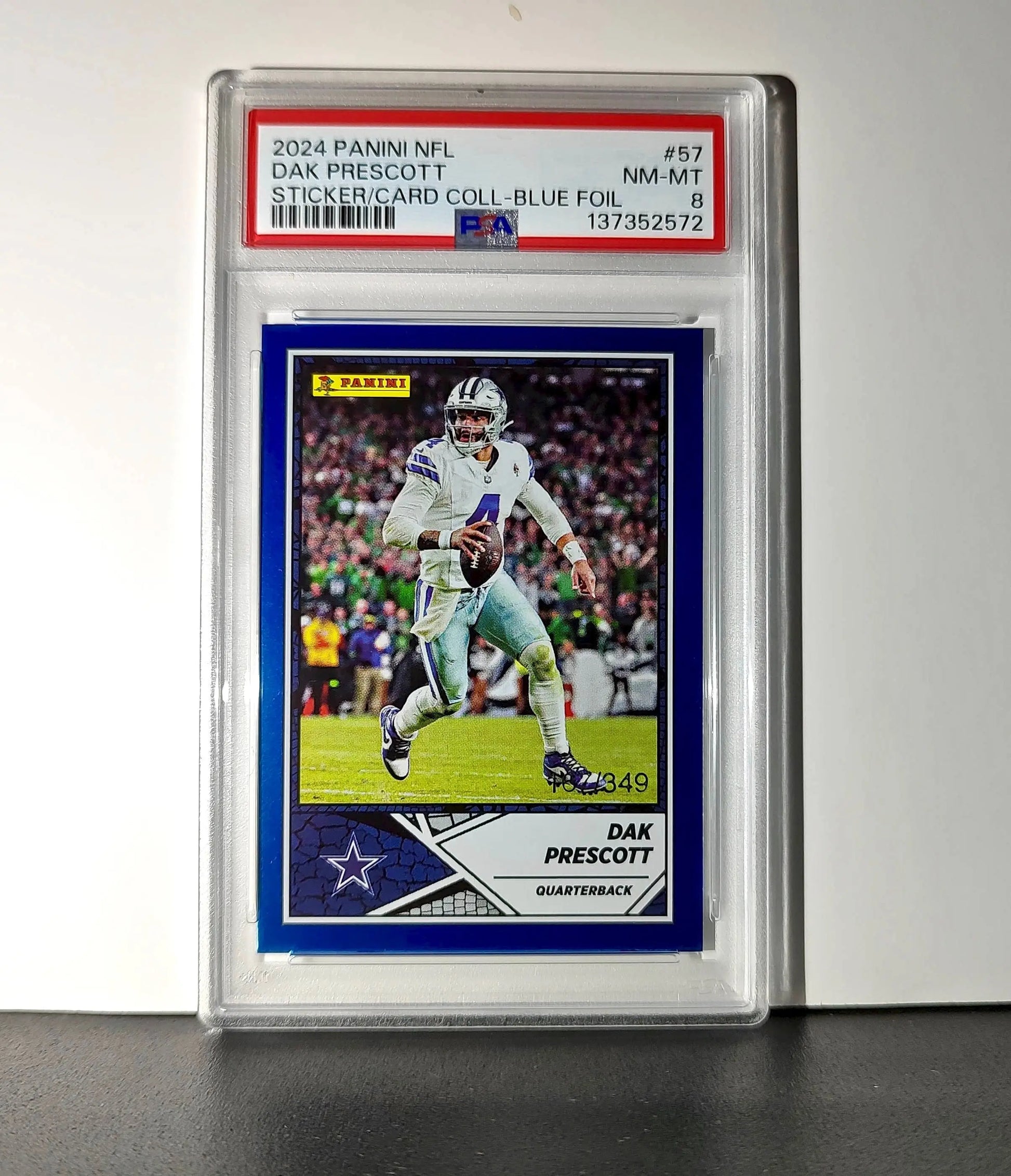 Dak Prescott 2024 Panini Sticker Collection 167/349 #57 Blue Foil PSA 8 NM-MT
