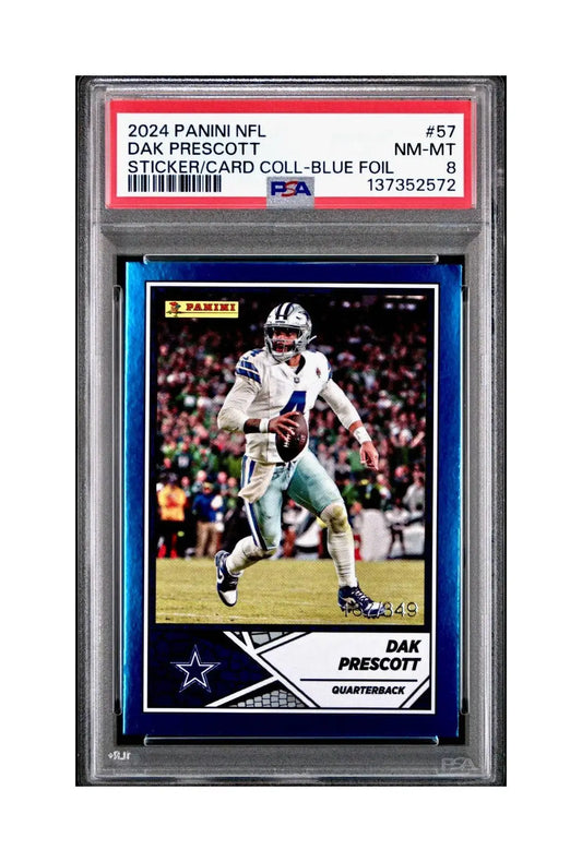 Dak Prescott 2024 Panini Sticker Collection 167/349 #57 Blue Foil PSA 8 NM-MT - Football Card Single