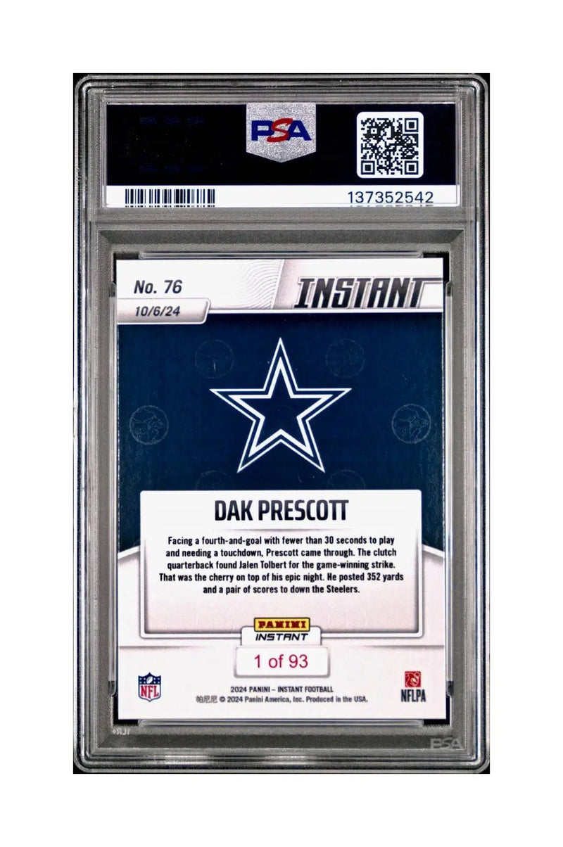 Dak Prescott Rookie 2024 Panini Instant NFL #76 PSA 10 Gem Mint - Football Card Single
