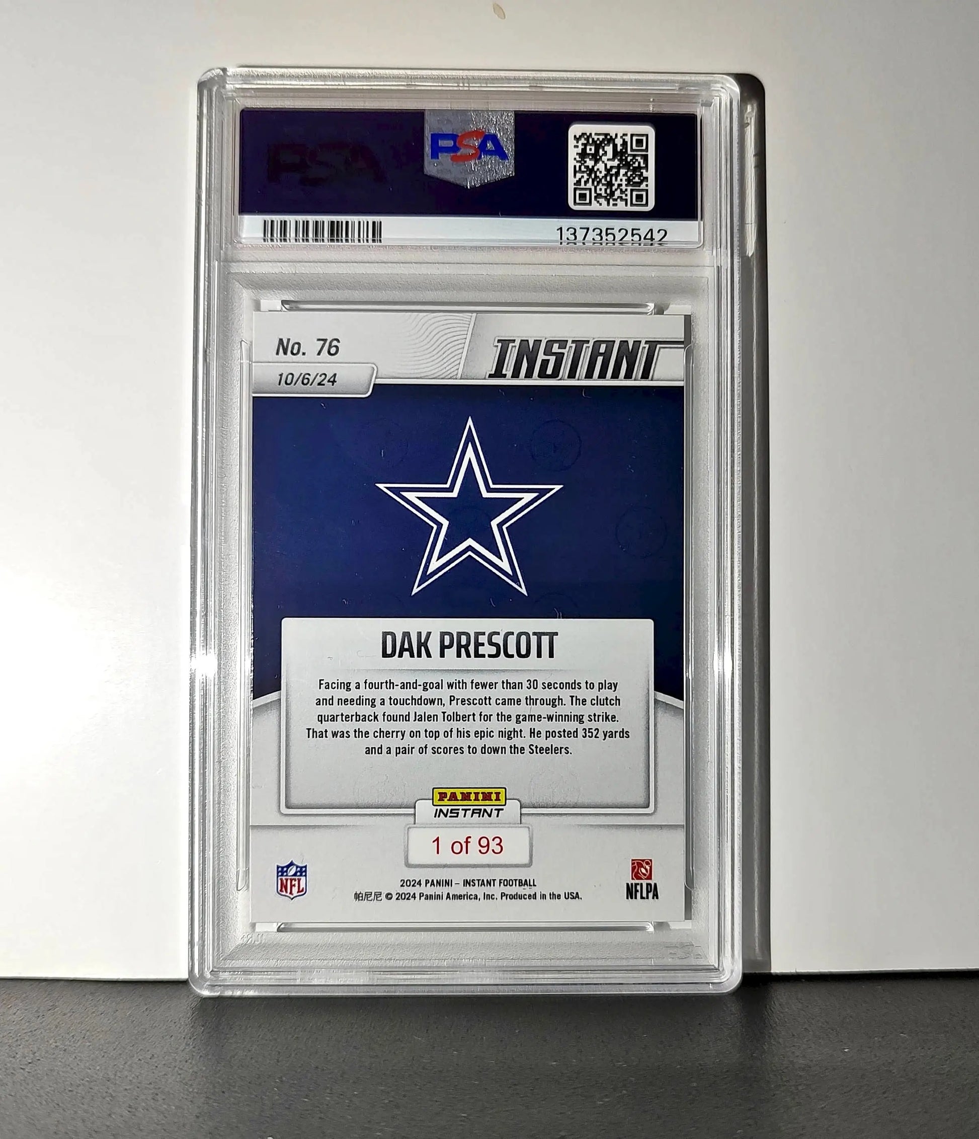 Dak Prescott Rookie 2024 Panini Instant NFL #76 PSA 10 Gem Mint - Football Card Single