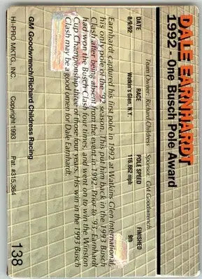 Dale Earnhardt - 1993 Action Packed - #138 - Racing - Racing Card Single