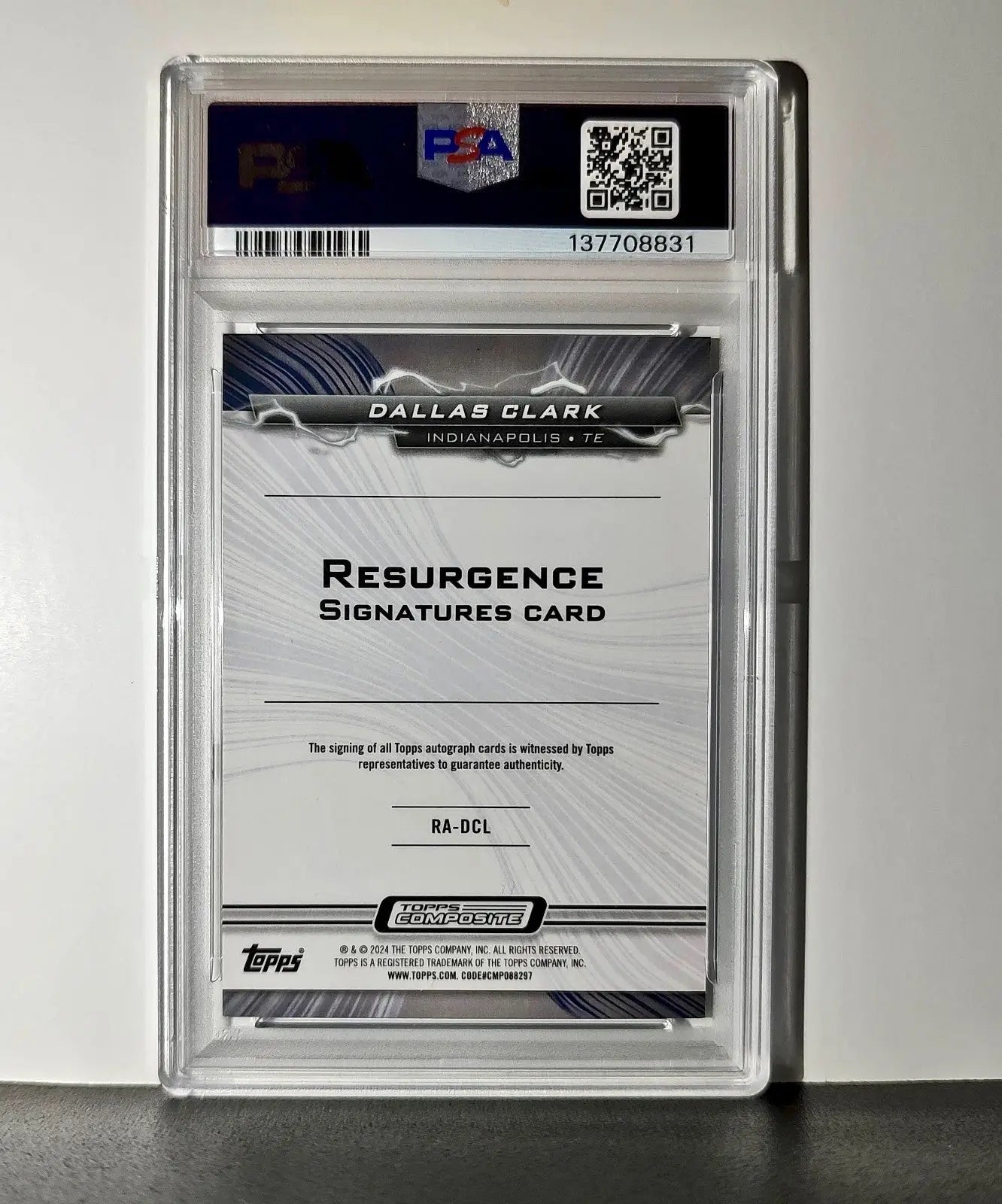 Dallas Clark 2023 Topps Resurgence #RA-DCL White Surge 38/125 PSA 9 Auto 10 - Football Card Single