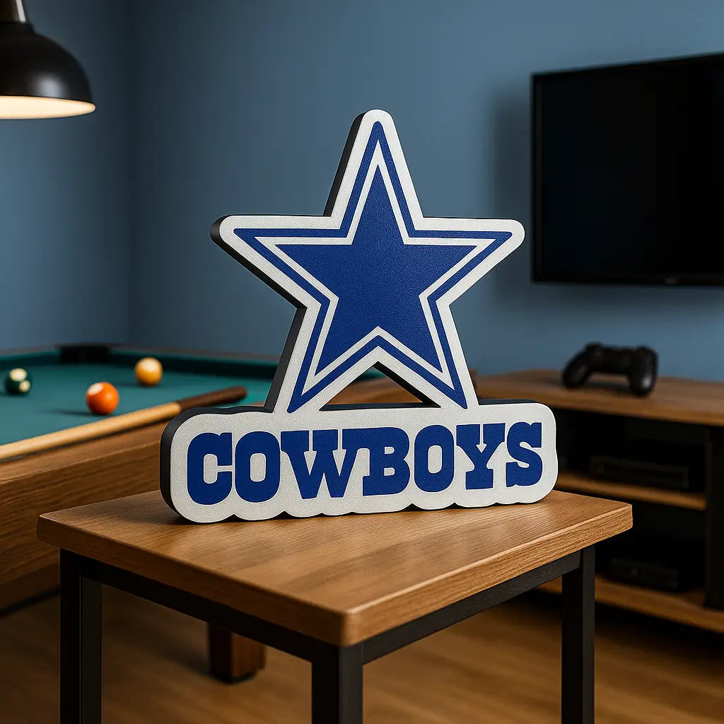 Dallas Cowboys logo sign featuring star logo and COWBOYS text for NFL decor