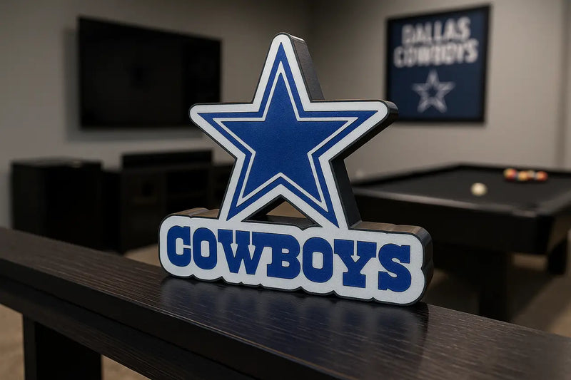 Dallas Cowboys logo sign featuring star-shaped logo with Cowboys written below for NFL decor