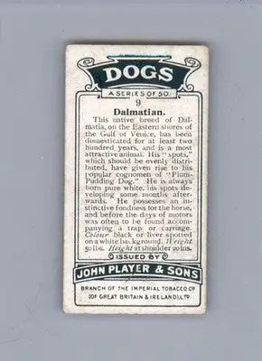 Dalmatian - 1925 Player’s Dogs (Small) - #9 - Very good - Non-Sports Card Single