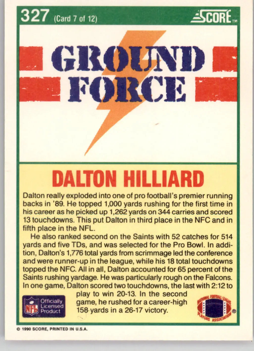 Dalton Hilliard - 1990 Score - #327 - Football