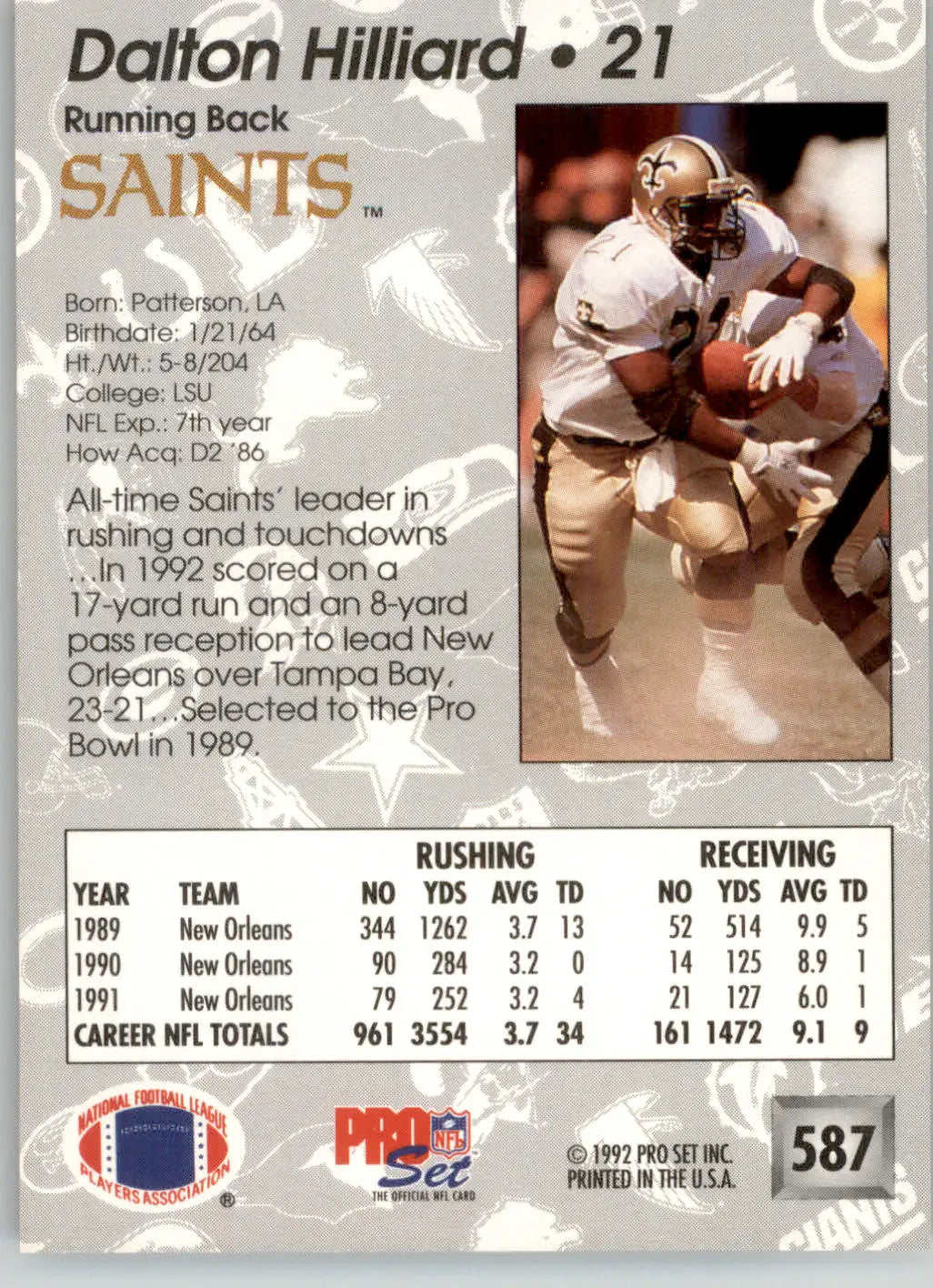 Dalton Hilliard - 1992 Pro Set - #587 - Football - Football Card Single