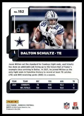Dalton Schultz 2022 Donruss #152 Dallas Cowboys - Football Card Single