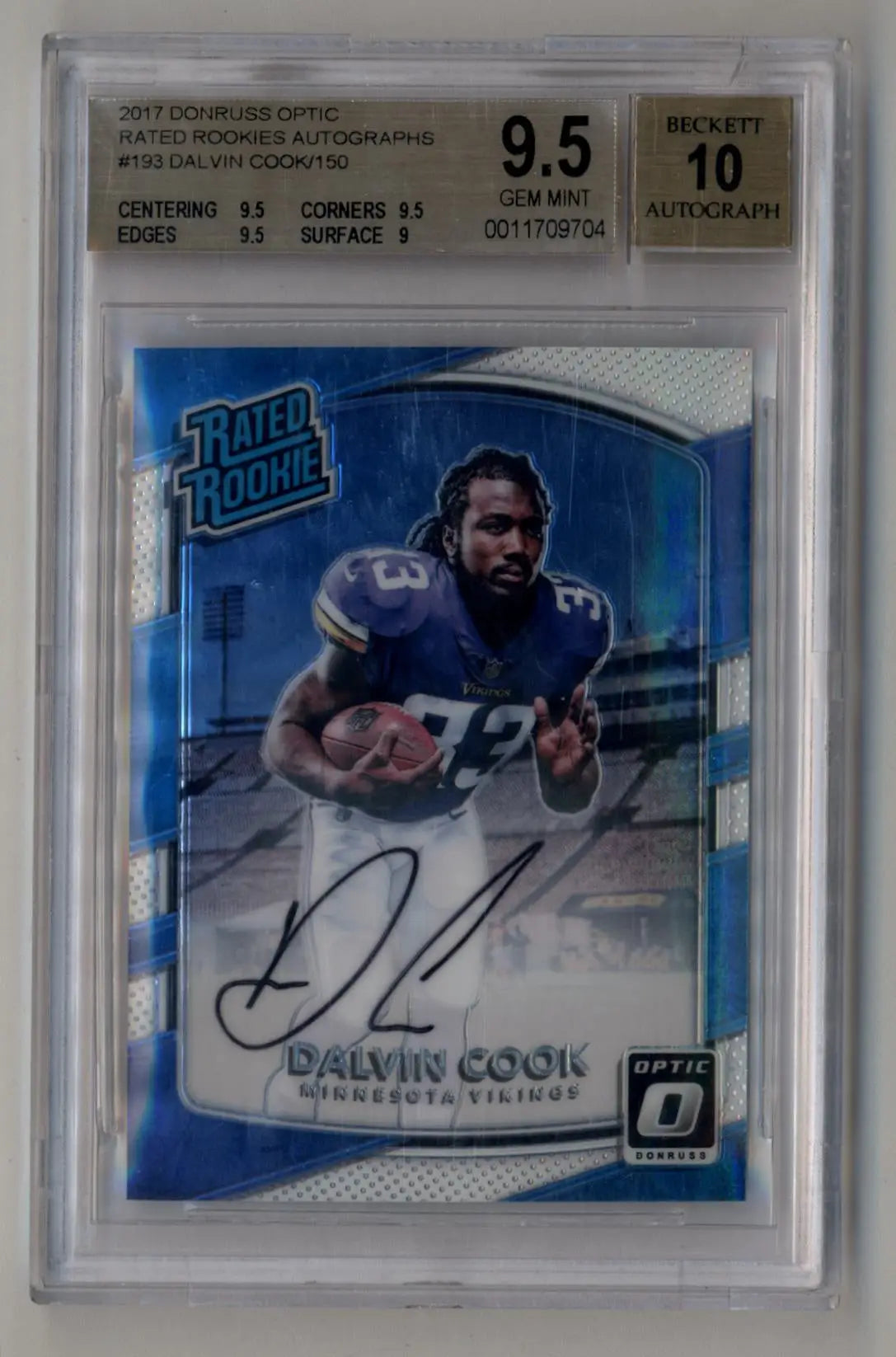 Dalvin Cook 2017 Donruss Optic Rated Rookies Auto 027/150 #193 BGS 9.5 Gem Mint - Football Card Single