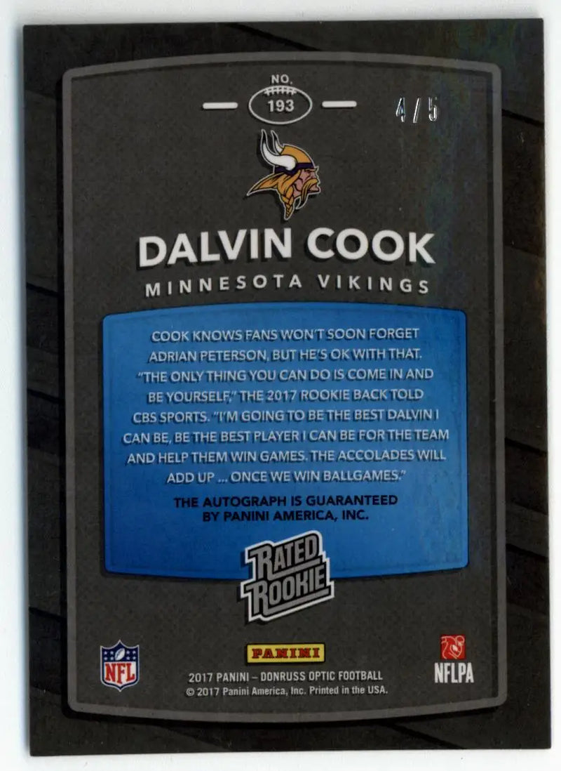 Dalvin Cook 2017 Donruss Optic Rated Rookies Auto Green #193 4/5 - Football Card Single