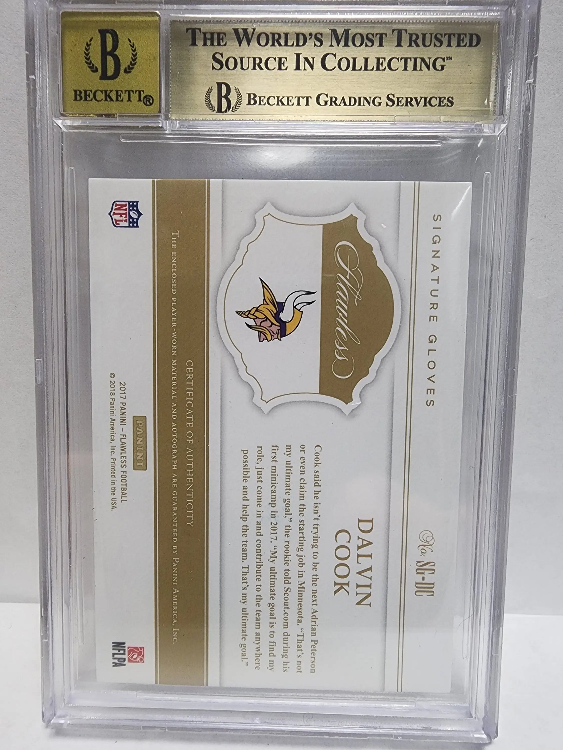Dalvin Cook 2017 Panini Flawless Signature Gloves Ruby #9/15 BGS 9.5 Auto 10 - Football Card Single