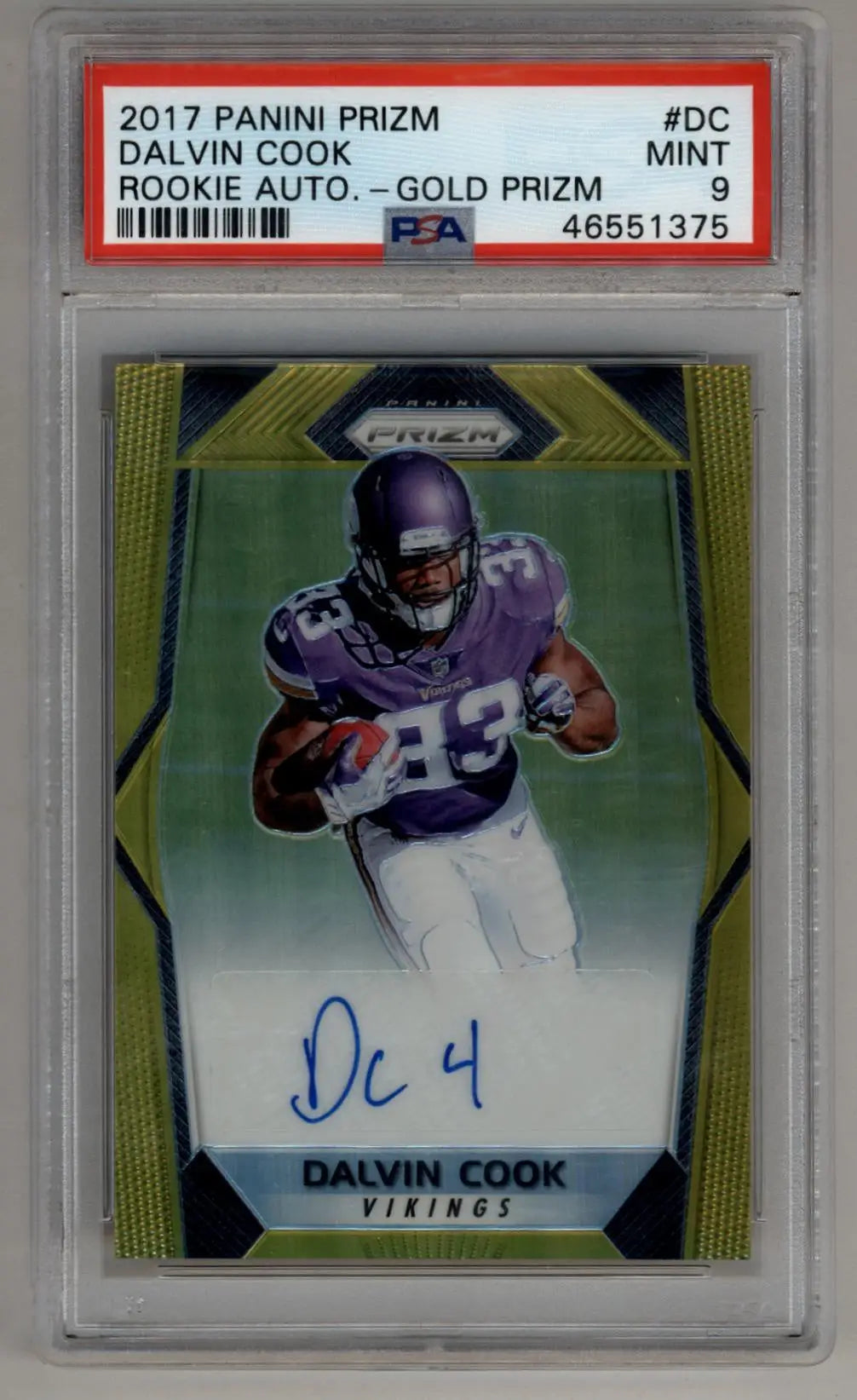 Dalvin Cook 2017 Prizm Rookie Auto Gold 09/10 PSA 9 Mint - Football Card Single