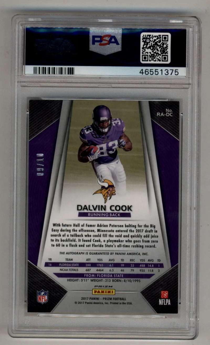 Dalvin Cook 2017 Prizm Rookie Auto Gold 09/10 PSA 9 Mint - Football Card Single