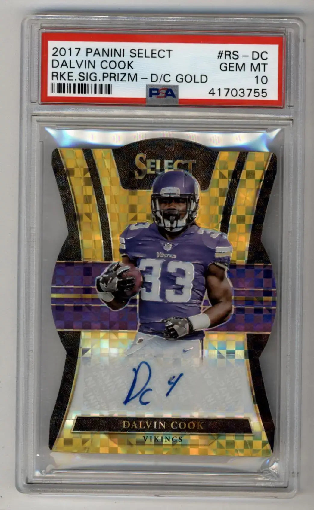 Dalvin Cook 2017 Select Rookie Signature Die Cut Gold Auto 10/10 PSA 10 Gem Mint - Football Card Single