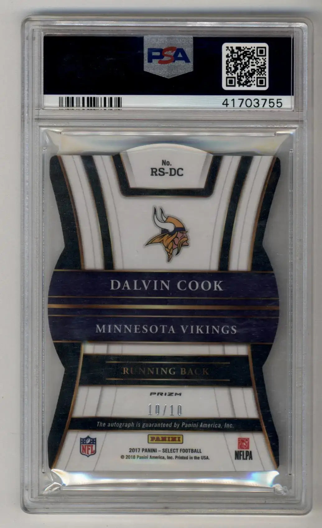 Dalvin Cook 2017 Select Rookie Signature Die Cut Gold Auto 10/10 PSA 10 Gem Mint - Football Card Single