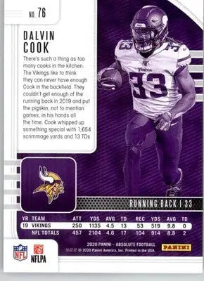Dalvin Cook - 2020 Panini Absolute - #76 - Retail Football - Football Card Single