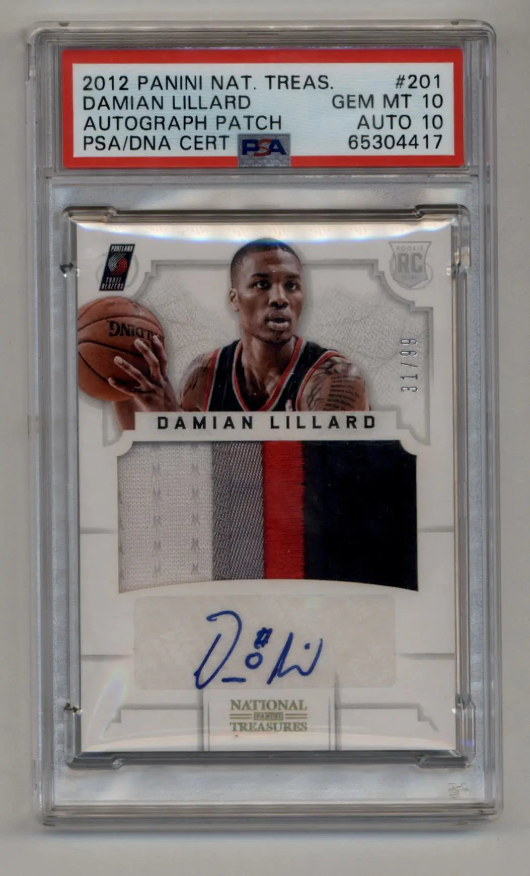 Damian Lillard 2012-13 Panini National Treasures #201 Patch Auto 31/99 PSA 10 Auto 10 - Basketball Card Single