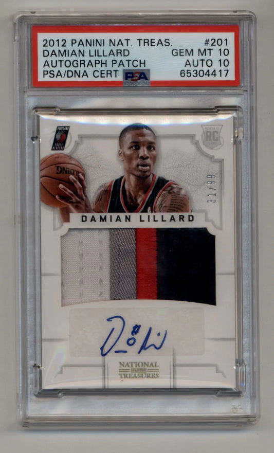 Damian Lillard 2012-13 Panini National Treasures #201 Patch Auto 31/99 PSA 10 Auto 10 - Basketball Card Single