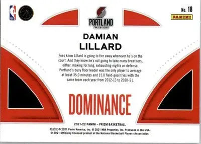 Damian Lillard - 2021-22 Panini Prizm - #18 - Dominance Basketball - Basketball Card Single