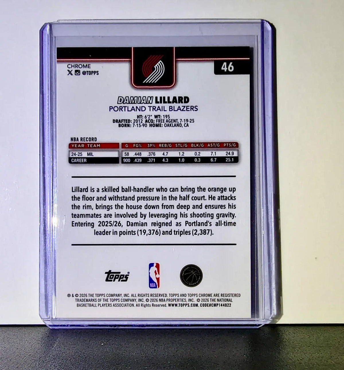 Damian Lillard 2025-26 NBA Topps Chrome Update RayWave Refractor #46 Card - Basketball Card Single