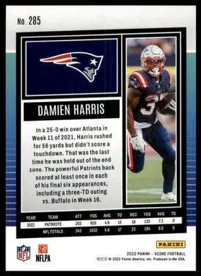 Damien Harris 2022 Score #285 New England Patriots - Football Card Single