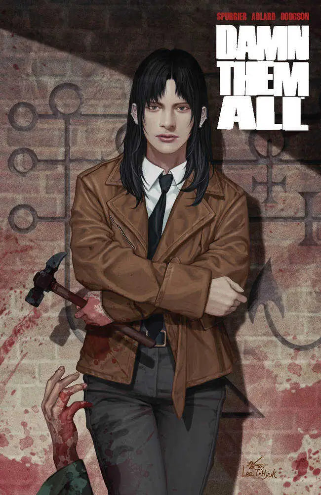 Comic book cover of Damn Them All #1 featuring a dark-haired woman with a gun