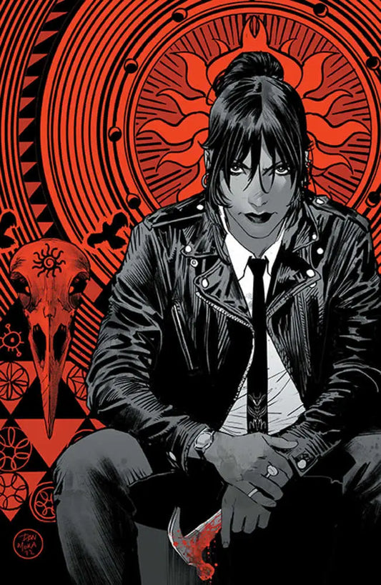 Stylized illustration for Damn Them All #4 cover featuring a character in a leather jacket