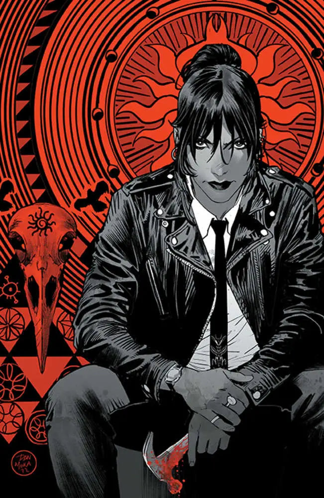 Stylized illustration for Damn Them All #4 cover featuring a character in a leather jacket