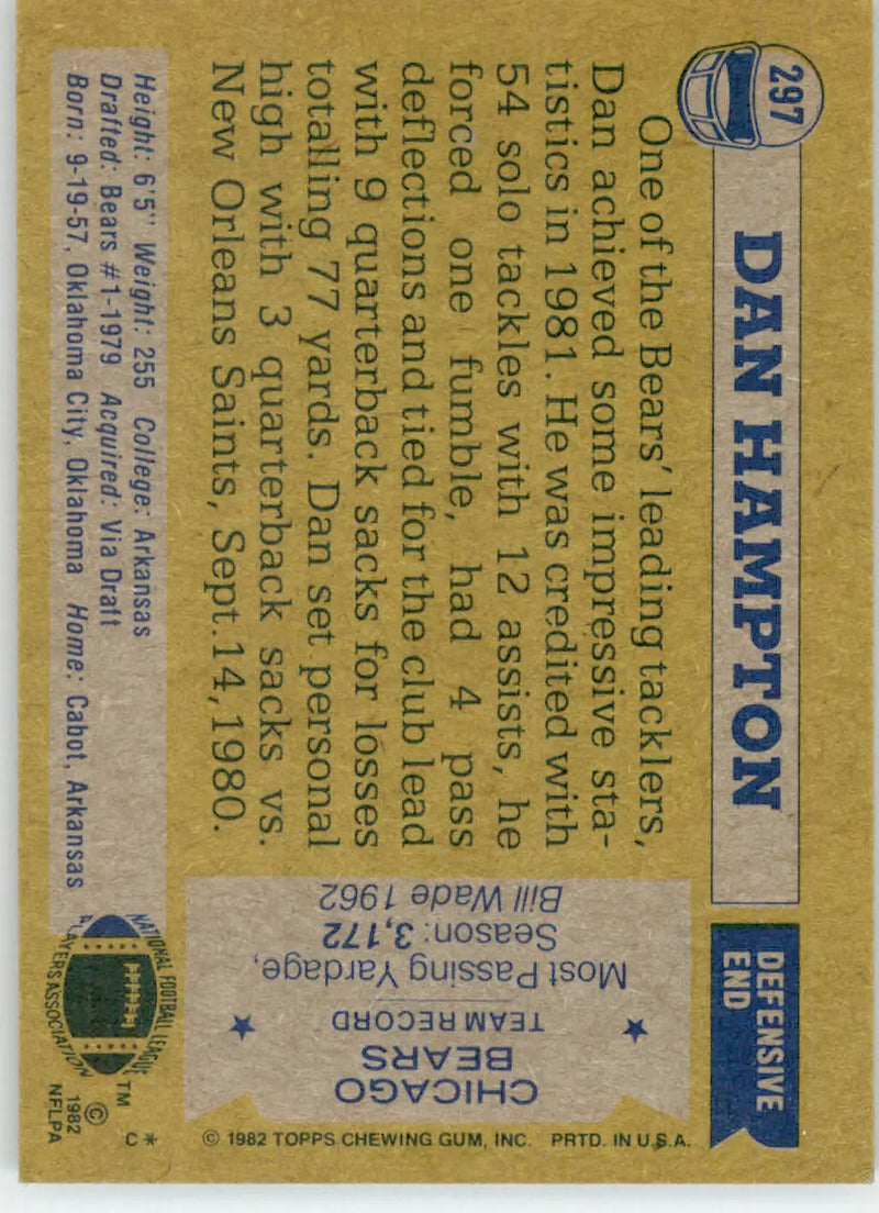 Dan Hampton - 1982 Topps - #297 - Football - Football Card Single