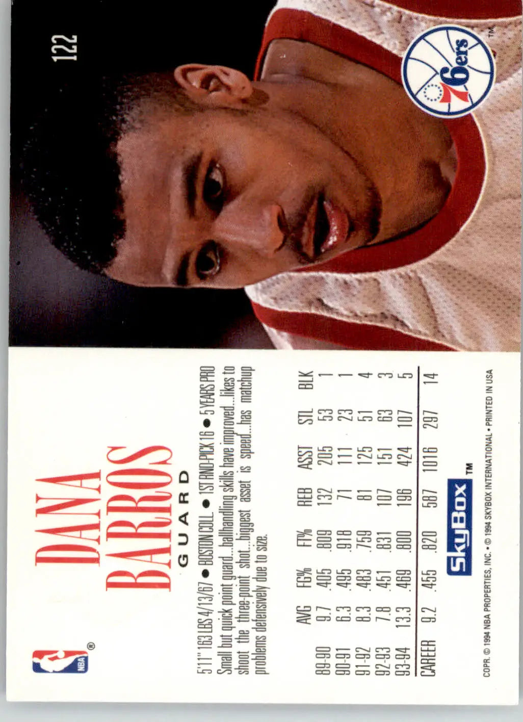 Dana Barros - 1994-95 SkyBox Premium - #122 - Basketball - Basketball Card Single