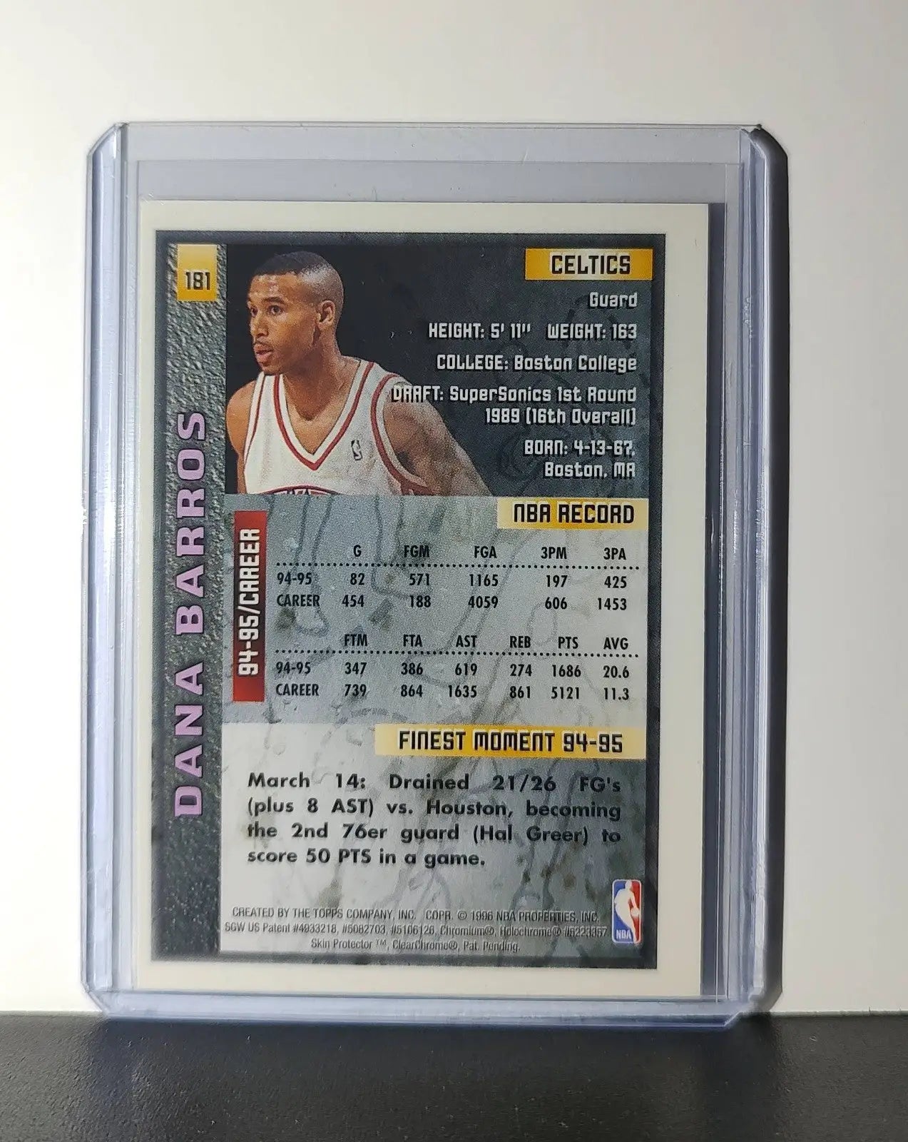 Dana Barros 1995-96 Topps Finest NBA #181 Card Boston Celtics - Basketball Card Single