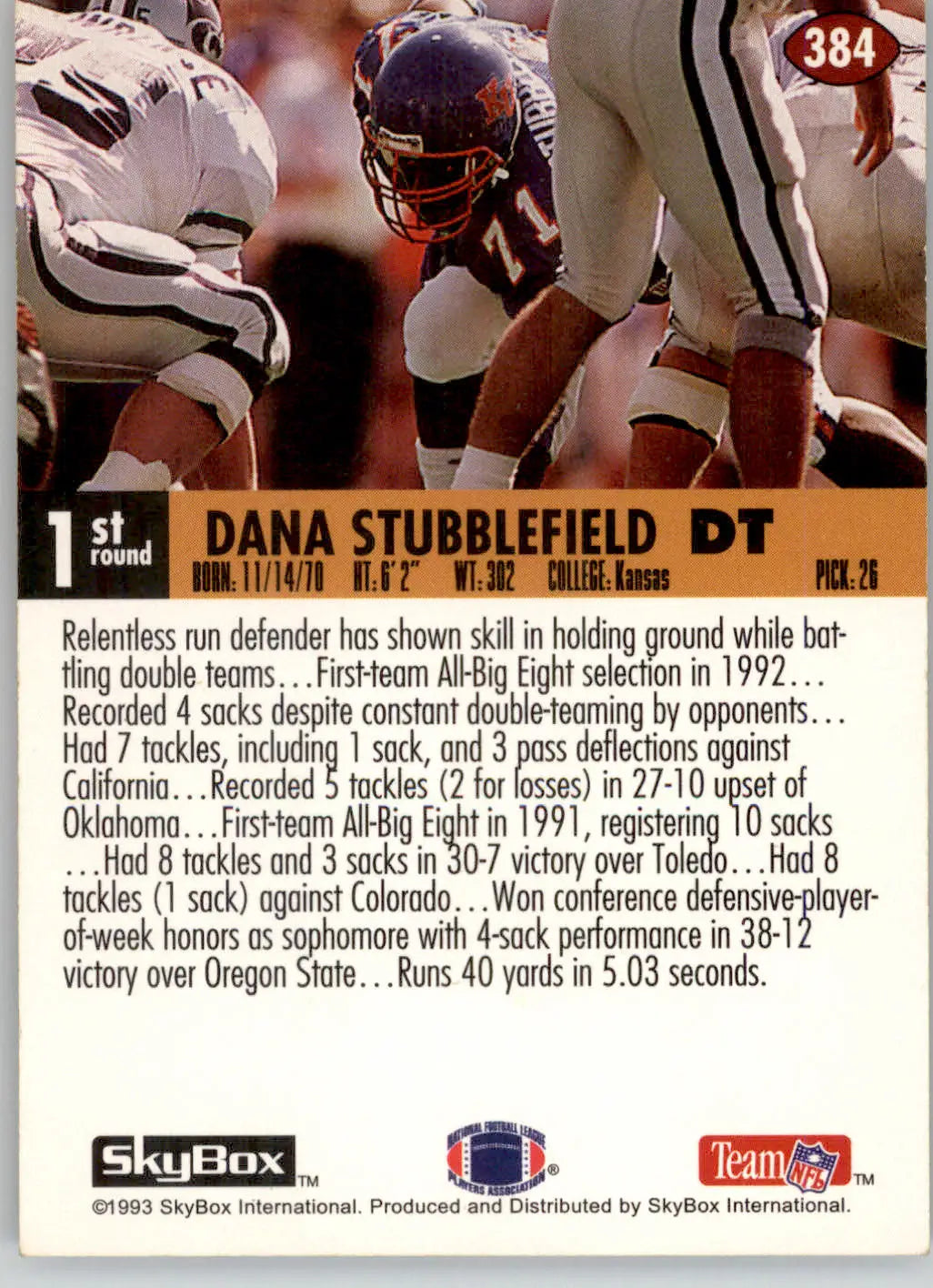 Dana Stubblefield - 1993 SkyBox Impact - #384 - RC Football - Football Card Single