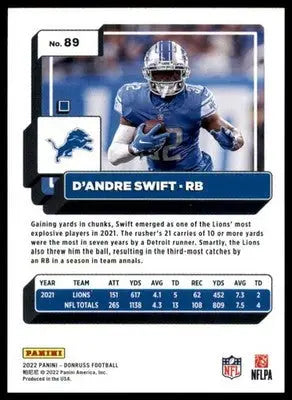 D’Andre Swift 2022 Donruss #89 Detroit Lions - Football Card Single