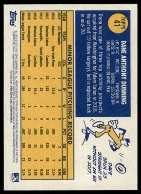 Dane Dunning 2019 Topps Heritage Minor League #41 Birmingham Barons - Baseball Card Single