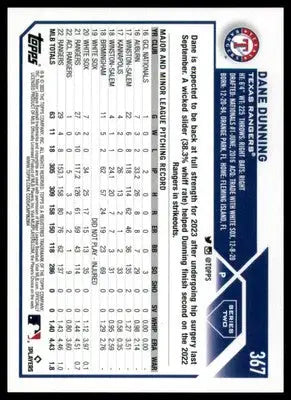 Dane Dunning 2023 Topps #367 Texas Rangers