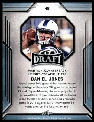 Daniel Jones 2019 Leaf Draft #45 Duke Blue Devils - Football Card Single