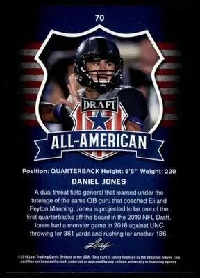 Daniel Jones 2019 Leaf Draft #70 Duke Blue Devils - Football Card Single