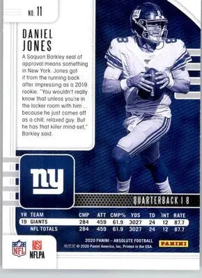 Daniel Jones - 2020 Panini Absolute - #11 - Red Football - Football Card Single